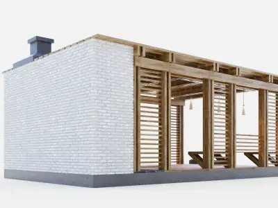 Wooden gazebo with oven 3D model