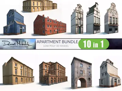 Apartment Buildings BUNDLE Low Poly Low-poly 3D model