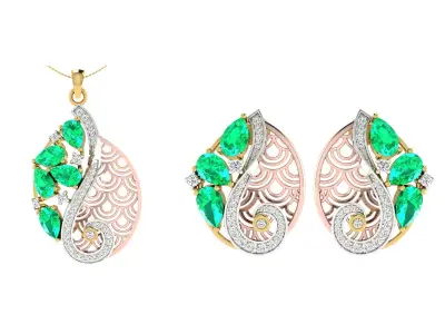 Women Pendant Earring Sets 3dm STL OBJ FBX Renders Details 3D print model 4