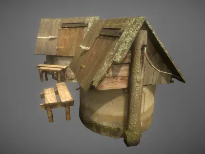 Scanned photorealistic old water well Low-poly 3D model