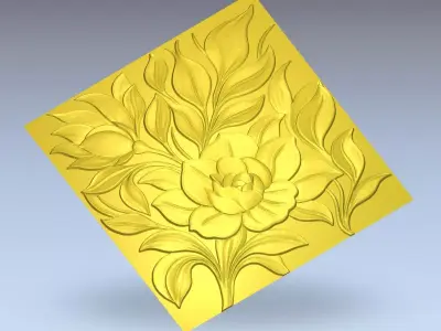 Modern Flower Relief Panel Wall Decor Set STL Mural CNC 380 3D model