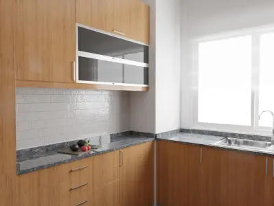 Kitchen Realistic modern with wooden cabinets 3D model