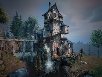 WaterMill Environment Low-poly 3D model