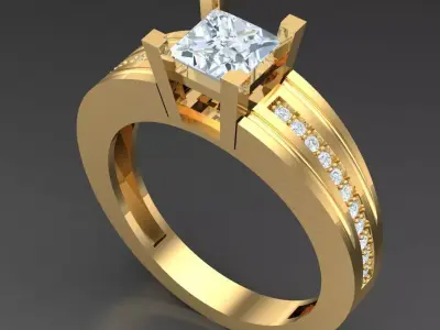 Light Gold Diamond Men Ring 2MR070 3D model
