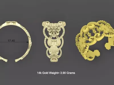 Floral Light Weight Gold Ring Design  3D print model