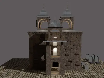  Temple Monastery  Low-poly 3D model