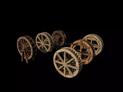 wooden water wheels all 3D model