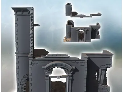 Two-story ruined building with baroque-style entrance door 22 -  3D print model