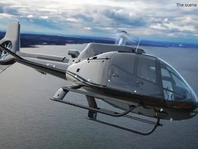 Single Turbine Cabin Helicopter Black with Interior 3D model
