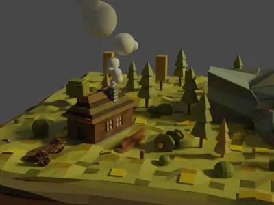 House in the forest ready to game low poly Low-poly 3D model