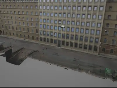 European Back Street Square Financial District and Factory Low-poly 3D model