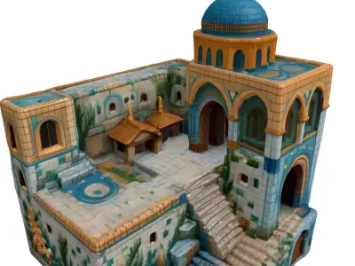 Isometric LowPoly Mosque Courtyard Low-poly 3D model