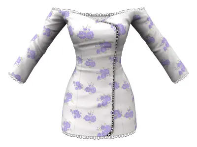 Lace Trim Wrapped Off Shoulder Strapless Mini Dress Low-poly 3D model