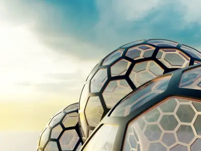 3 fused glass hexagon sci fi spherical domes 3D model 3D model