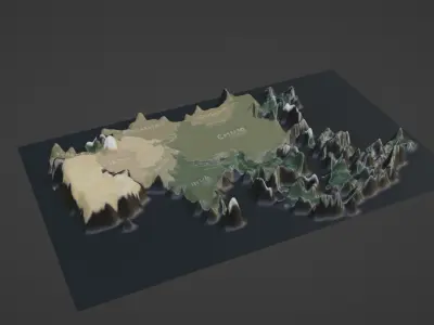 Asia Map Topography  Low-poly 3D model