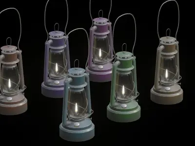 6 colors painted kerosene oil lamp Low-poly 3D model