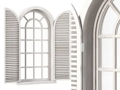 Wooden arch window with shutters V1  3D model