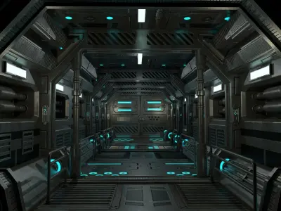 Sci-Fi Modular Hallway Low-poly 3D model Low-poly 3D model