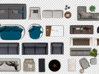 FLOOR PLAN 2d furniture top view PSD  realistic Vol-2 3D model