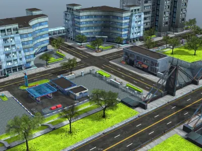 City Buildings and Props Pack - low poly Low-poly 3D model