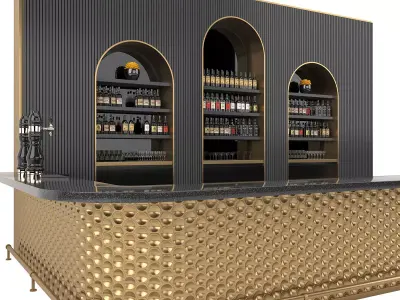Restaurant Bar Set 02 with Gold Ceramic tiles 3D model