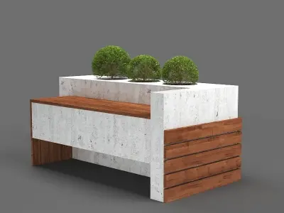 bench237 bench with two potted plants 3D model
