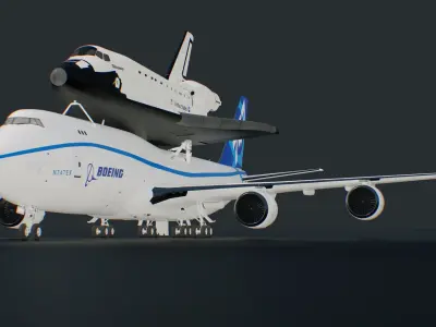  Boeing 747 with Space Shuttle on Connection Frame 