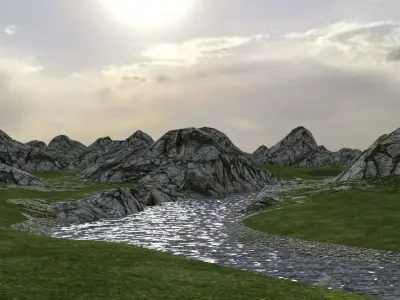 Mountain river with seamless geometry for infinite terrain 3D model