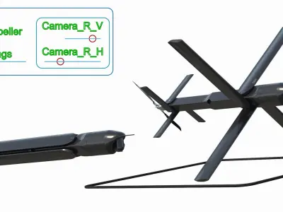  Infantry Drone Launch Weapon with UAV In Flight Black Rigged 