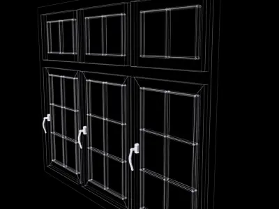 window wooden with four glass panes 3D model