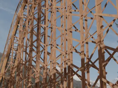 Wooden Rollercoaster Low-poly 3D model