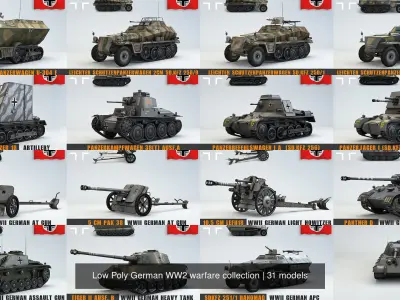 Low Poly German WW2 warfare collection 3D Model Pack