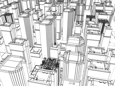 Cityscape city with skyscrapers Low-poly 3D model