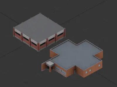 Soviet Utility Brick Buildings Free low-poly 3D model