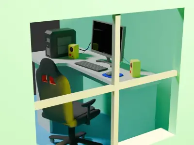 Low Poly PC Room Free low-poly 3D model