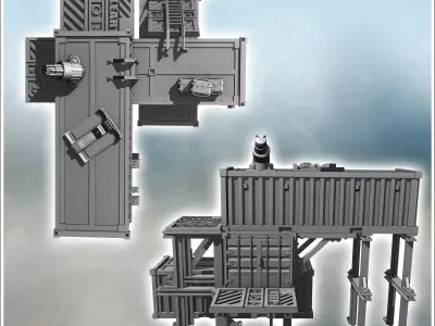 Large observation post with three containers multiple access poi 3D print model