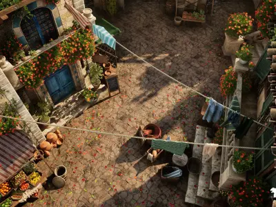 Fantasy City Street Environment Low-poly 3D model