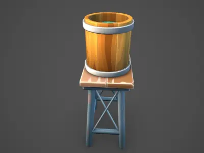 Water tower Low-poly 3D model 9