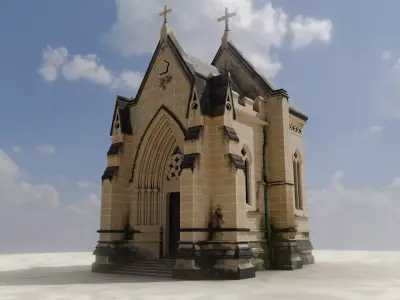 Chapel sandstone in dirty look  with stained glass Low-poly 3D model