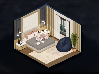 Bedroom Isometric  Phasing Lumion 12 premiere template 3D model