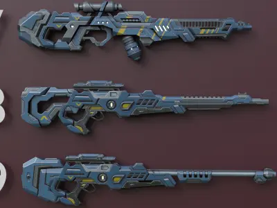 Futuristic Sci-Fi Sniper Rifle 9 different models  Low-poly 3D model