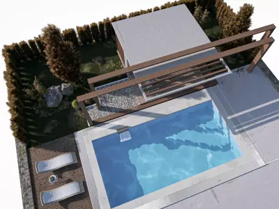 Modern Pool Lounge and Gazebo  Scene 3D model