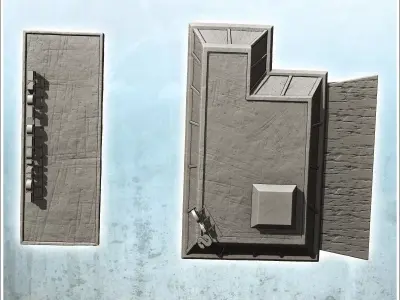 Barricaded post-apocalypse gas station with pumps and signs 2 -  3D print model