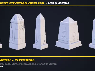15 Ancient Egyptian Obelisk High Mesh - Tutorial Vol 1 Low-poly 3D model