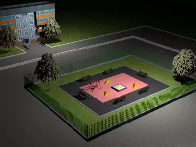 Street with playground 3D model Free 3D model
