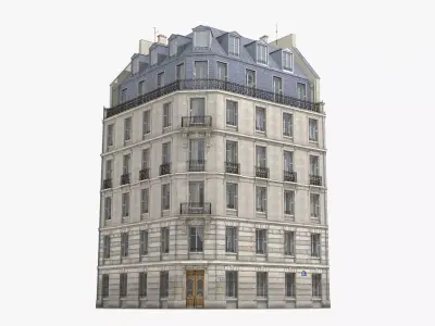 Old Paris Corner House 002 Low-poly 3D model
