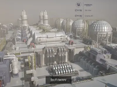 Four Sci-fi Factory 3D Model Pack