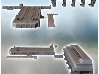 Bunker shelter for U-boat submarines and quay with brick parapet 3D print model