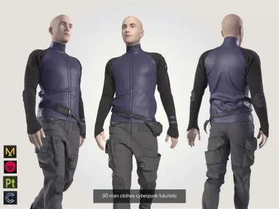 3D male outfit cyberpunk techwear streetwear futuristic scifi 3D Model Pack