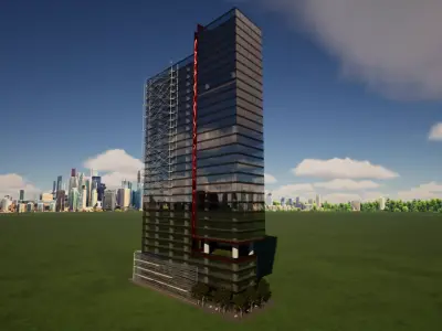 Mixed Use Skyscraper 32 story with helipad Low-poly 3D model